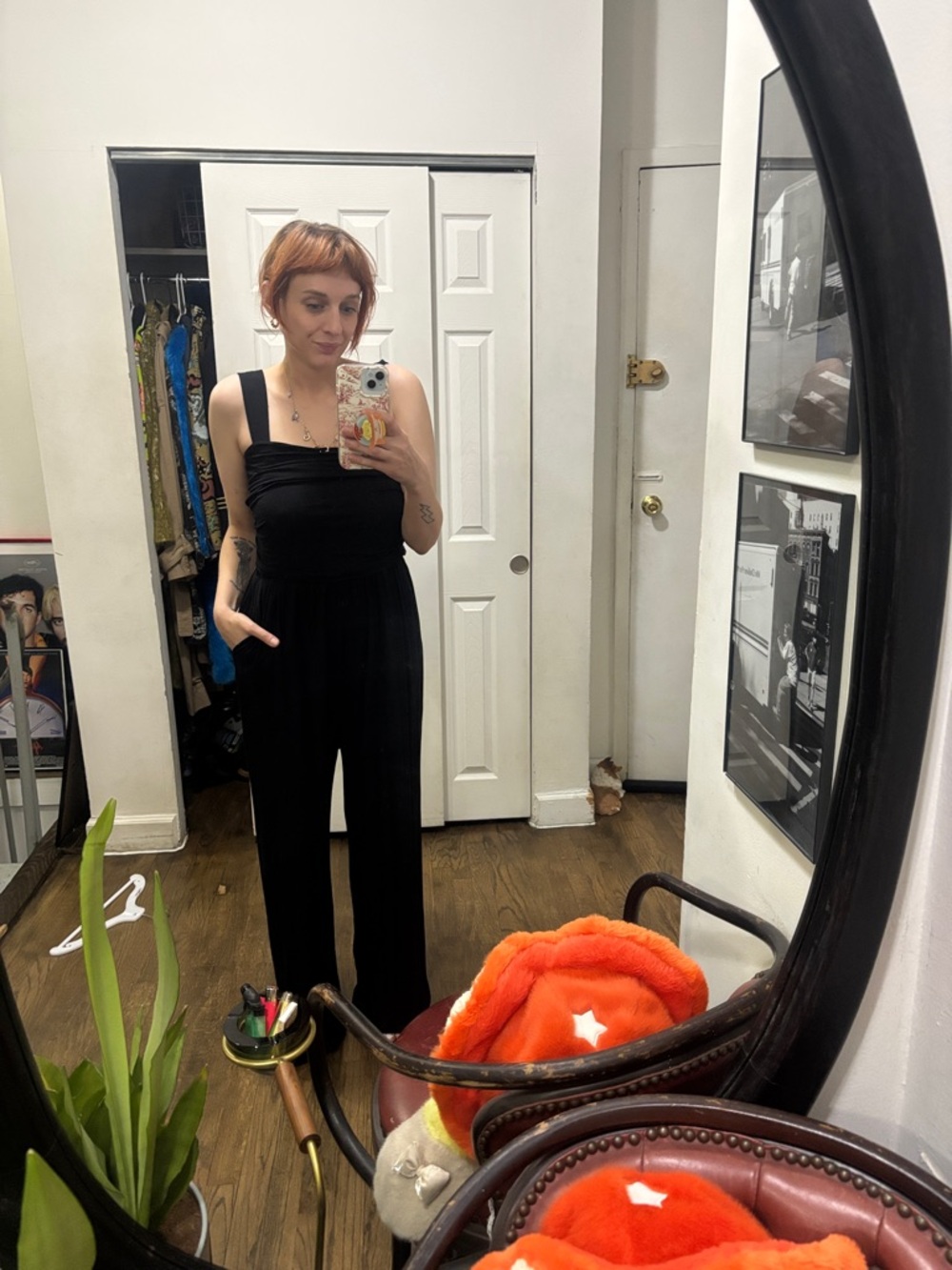 Hatch Black Square-Neck Wide-Leg Jumpsuit